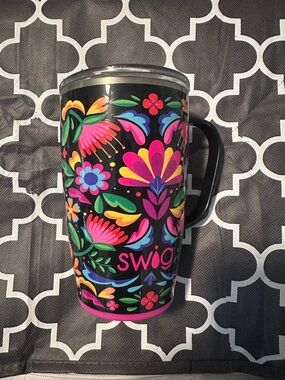 Swig Floral Travel Mug — Colorful Multicolor Design on Black